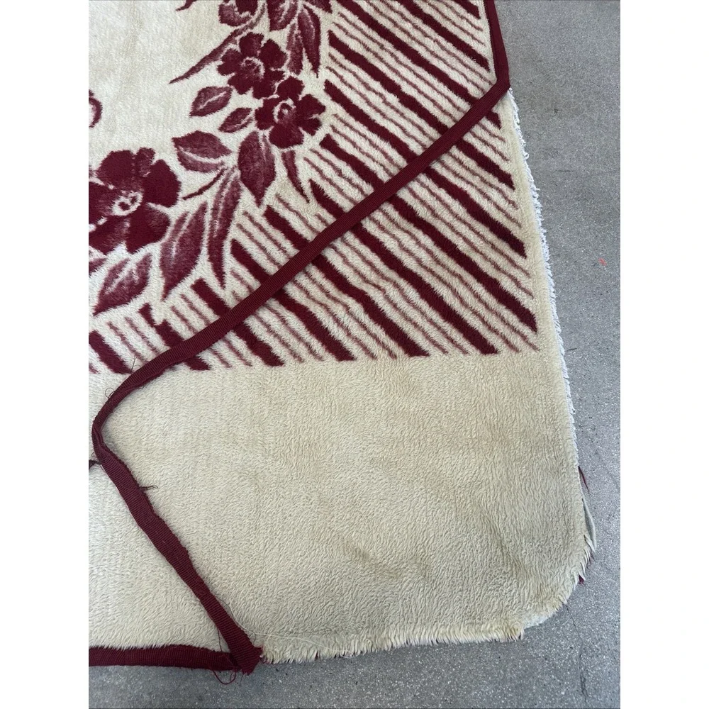 Vintage San Marcos Red/Tan Spiral Floral Reversible Blanket Sz 87x62 Heavyweight